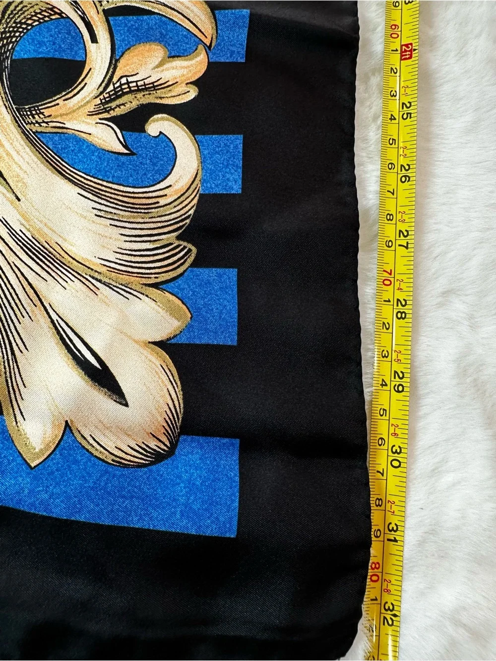 Versace Silk Medallion Scarf in Blue, Gold & Black